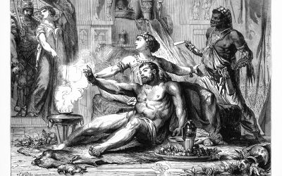 Graphic of Samson with Delilah after his hair had been cut off to illustrate the article 